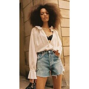 Citizens of Humanity Iris Blouse Shirt Top Ruffle Striped Puff Sleeve XS 278476